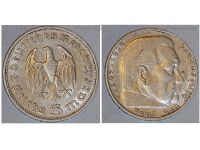 Nazi Germany 5 Mark Coin 1935 D Without Swastika Paul Von Hindenburg