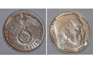 Nazi Germany 5 Mark Coin 1938 D with Swastika Paul Von Hindenburg