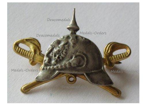 Germany WWI Prussia Cap Badge Spiked Helmet with Crossed Swords in Silver 925