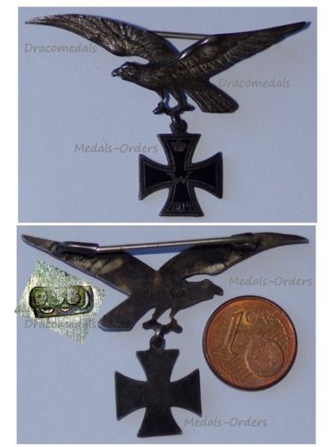 Germany Prussia WWI German Imperial Flying Corps Patriotic Badge Eagle with Iron Cross Silver 936