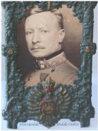 Germany WWI Photo of an Austro-Hungarian Officer (Colonel) in a Patriotic Frame with the German Imperial Eagle and the Flag of Bavaria
