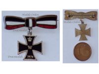 Germany WWI Patriotic Cap Badge Iron Cross 1914 on Ladies Bow in the German Imperial Colors