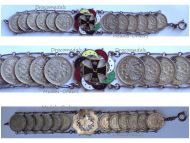 Germany WWI Patriotic Bracelet with the Iron Cross, the National Colors of the Central Powers & 12 Russian 10 Kopeks Silver Coins 1916