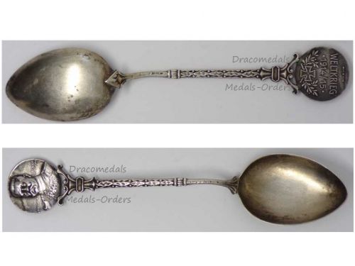 Germany WWI Patriotic Spoon Field Marshal Paul von Hindenburg the Liberator of East Prussia & Iron Cross EK1 1914 1915 Silver 800