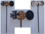 Germany WWI Black Wound Badge Iron Cross Hindenburg Cross with Swords 1914 1918 Set Stickpin MINI