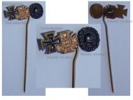 Germany WWI Stickpin Set of 3 Medals (Black Wound Badge, Iron Cross, Hindenburg Cross with Swords 1914 1918) MINI