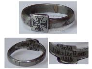 Germany WWI Patriotic Ring with the Iron Cross EK1 1914 Inscribed I Gave Gold for Iron