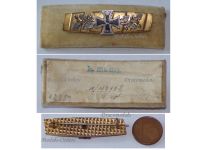 Germany WWI Trench Art Patriotic Badge Brooch Iron Cross with Oak Leaves 1914 with Numbered Carton of Issue