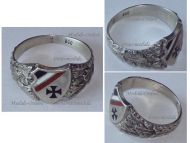 Germany WWI Patriotic Ring with the Iron Cross EK1 and German Imperial Flag Colors and Oak Leaves in Silver 800