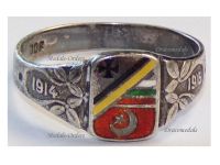 Germany WWI Patriotic Ring with the Iron Cross EK1 and the National Flag Colors of the Central Powers 1914 1916 in Silver 800
