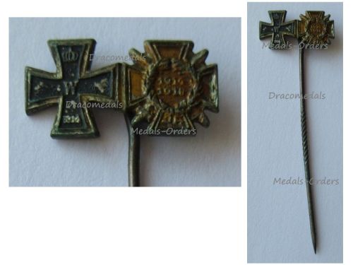 Germany WWI Stickpin Set of 2 Medals (Iron Cross 1st Class, Hindenburg Cross with Swords 1914 1918) MINI