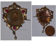 Germany WWI Prussian Veteran Brooch Framed Photo in Civilian Attire