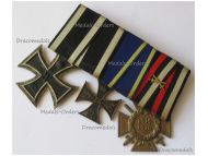 Germany WWI Set of 3 Medals (Brunswick Ernst August Cross 2nd Class EA2, Iron Cross 2nd Class EK2, Hindenburg Cross with Swords)
