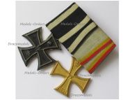 Germany WWI Set of 2 Medals (Mecklenburg Schwering Friedrich Franz's War Cross for Military Merit 2nd Class FF2, Iron Cross 1914 2nd Class EK2)