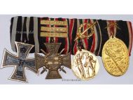Germany WWI Set of 4 Medals (Flanders Cross 1914 1918 with 3 Clasps Antwerpen, Ypern, Yser), Iron Cross 2nd Class EK2, WW1 Medal of the German Legion of Honor, Lighthouse Kyffhauser WWI Medal)