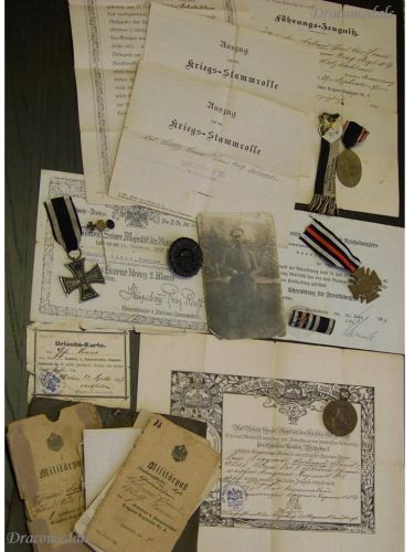 Germany WWI Set of Medals Diplomas to Sergeant of the 9th Dragoon Regiment of Hanover (Iron Hindenburg Cross, Black Wound Badge, Kyffhauser Medal etc)