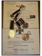Germany WWI Set of Medals & Diplomas (Iron Cross 2nd Class EK2 Maker KO, Hindenburg Cross Maker St&L, Kaiser Wilhelm's Centennial Medal 1897, Lighthouse Kyffhauser Medal & Membership Badge) to the 5th Bavarian Field Artillery Regiment