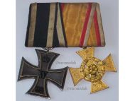 Germany WWI Set of 2 Medals ( Lippe Detmold Military Cross for War Merit, Iron Cross 1914 2nd Class EK2)
