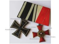 Germany WWI Set of 2 Medals (Lubeck Hanseatic Cross, Iron Cross 2nd Class EK2 Maker KO)