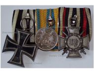Germany WWI Set of 3 Medals (Saxony Friedrich August Medal for Military Merit Bronze Class, Iron Cross 1914 2nd Class EK2, Hindenburg Cross with Swords)