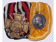 Germany WWI Set of 2 Medals (Prussian Rescue from Danger Silver Medal of Merit 3rd Type 1875 1907, Hindenburg Cross with Swords for Combatants)