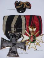 Germany WWI Set of 2 Medals (Iron Cross & WW1 Commemorative War Decoration of the Wurttembergian Army Veteran Association Merit Cross with Swords) & Boutonniere 