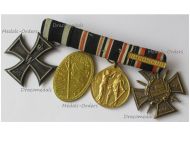 Germany WWI Set of 4 Medals (Flanders Cross 1914 1918 with Clasp Flandernschlacht, Iron Cross 2nd Class EK2, WW1 Medal of the German Legion of Honor, Lighthouse Kyffhauser Medal)