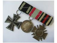 Germany WWI Set of 3 Medals (Hesse Bravery Medal Tapferkeit, Iron Cross 2nd Class 1914 EK2 Maker KO, Hindenburg Cross)