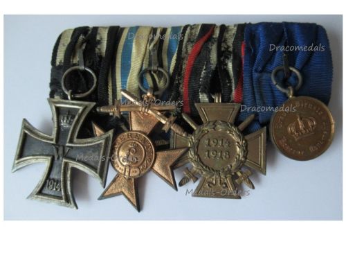 Germany WWI Prussia Set of 4 Medals (Iron Cross, Bavarian Cross of Merit Merenti III Cls, Hindenburg Cross, Reserve Territorial Army Service Medal)