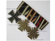 Germany WWI Set of 3 Medals (Flanders Cross, Iron Cross 2nd Class EK2 by Maker KO, Hindenburg Cross with Swords for Combatants Maker WK)