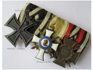 Germany WWI Set of 3 Medals (Royal Saxon Order of Albrecht Knight's Cross 2nd Class with Swords 2nd Type 1910 1918 by Scharfenberg, Iron Cross 2nd Class EK2, Hindenburg Cross with Swords Marked BHL)