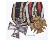 Germany WWI Set of 2 Medals (Iron Cross 1914 2nd Class EK2 Maker KO, Hindenburg Cross for Combatants Marked JK)