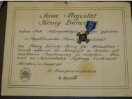 Germany WWI Bavaria King Ludwig's Cross for War Volunteers 1916 in Blackened Bronze with Diploma to Principal 