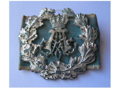 Germany WWI Bavaria Prince Alfons Service Commemorative Silver Badge on Military Ribbon by Heinloth
