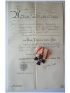 Germany Prussia WWI Royal Order of the Red Eagle Cross IV Class 1861 1918 by Maker JHW with Diploma Dated 1913