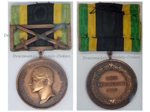 Germany WWI Saxe Weimar General Decoration War Merit Medal of Bronze Class with Swords Buckle 1902 1918