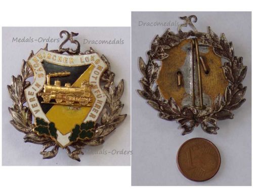 Germany WWI Saxony State Railway Company Badge of the Engine Driver Association for 25 Years Membership