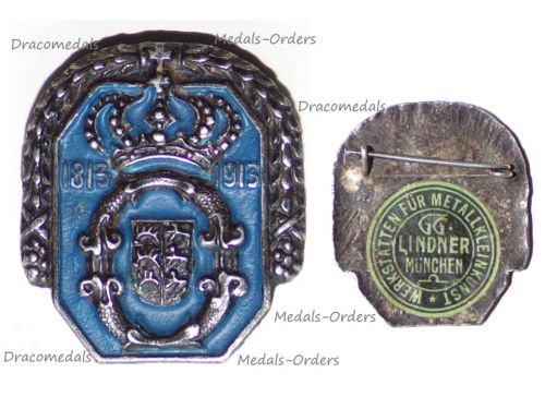 Germany Wurttemberg Centenary Badge of the 1st Wurt. Dragoon Regiment N.25 Queen Olga 1813 1913 by Lindner