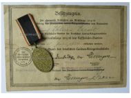 Germany WWI Prussia Lighthouse Kyffhauser Land Forces Veteran Commemorative Medal 1914 1918 with Diploma to the 79th Infantry Regiment von Voigts Rhetz