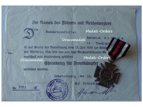 Germany WWI Hindenburg Cross with Swords for Combatants with Diploma to the 79th Infantry Regiment von Voigts Rhetz 