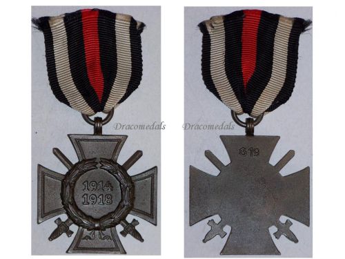 Germany WWI Hindenburg Cross with Swords for Combatants 1914 1918 Maker G12