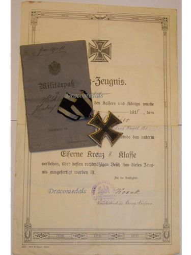 Germany WWI Iron Cross 1914 2nd Class EK2 with Diploma & Military Records to Soldier of the Prussian 151st Infantry Regiment 2nd of Ermland