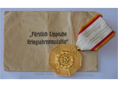 Germany WWI Lippe Detmold War Medal Honor 1915 for Meritorious Homeland Service 1914 1918 with Envelope of Issue