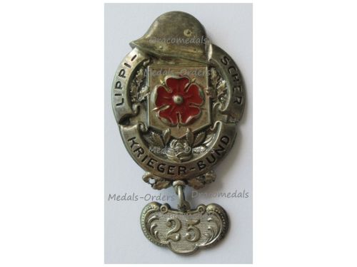 Germany WWI Lippe Detmold Membership Badge of the Veteran Association with Bar for 25 Years by Mayer & Wilhelm Weimar Republic 1918 1934