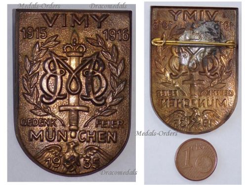 Germany WWII Badge for the 20th Anniversary of the Vimy Battle 1915 1916 Munich 1935