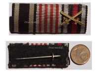 Germany WWI Ribbon Bar of 3 Medals (Bremen Hanseatic Cross, Iron Cross 2nd Class EK2, Hindenburg Cross with Swords for Combatants)