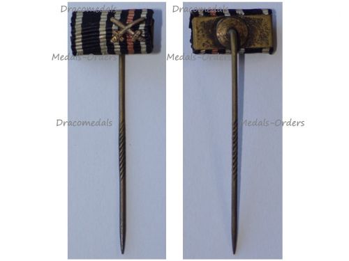 Germany WWI Stickpin Ribbon Bar of 2 Medals (Iron Cross 2nd Class, Hindenburg Cross with Swords 1914 1918) MINI