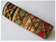 Germany WWI Ribbon Bar of 4 Medals (Hindenburg Cross, Hungarian Pro Deo et Patria, Austrian, Bulgarian Commemorative Medal with Swords for Combatants)