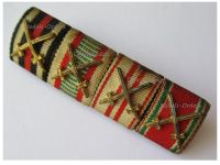 Germany WWI Ribbon Bar of 4 Medals (Hindenburg Cross, Hungarian Pro Deo et Patria, Austrian, Bulgarian Commemorative Medal with Swords for Combatants)