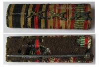 Germany WWI Ribbon Bar of 4 Medals (Iron, Hindenburg Cross, Austrian, Hungarian Pro Deo et Patria, Commemorative Medal with Swords for Combatants)